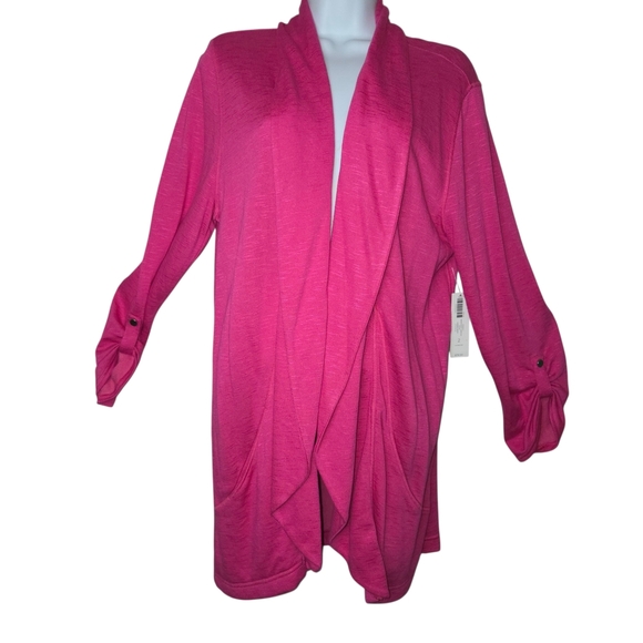Elegant Vibrant Pink Draped Cardigan - Picture 1 of 7